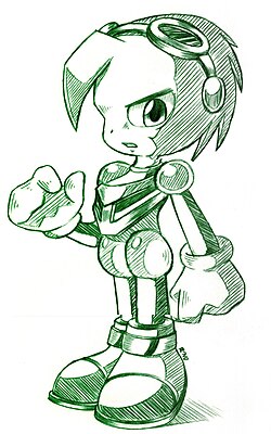 A shaggy-haired alien in a pilot's uniform strikes a serious pose.
