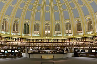 Interior of the Reading Room - showing the shelves around the outside of the room and the cupola roof
