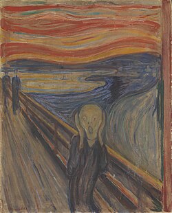1893, oil, tempera and pastel on cardboard. The first version publicly displayed, and perhaps the most recognizable, is located at the National Museum of Norway in Oslo.