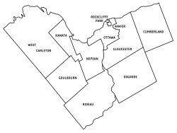 Municipal boundaries of the former Regional Municipality of Ottawa-Carleton.