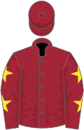 Maroon, yellow stars on sleeves, maroon cap