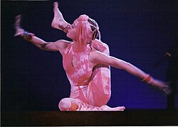 An acrobat performing in the contortion act of Cirque du Soleil's Nouvelle Expérience, 1994