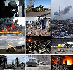Montage of the 2022 Russian invasion of Ukraine, part of the Russo-Ukrainian war.