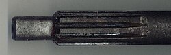A spline on the end of a manual transmission input shaft