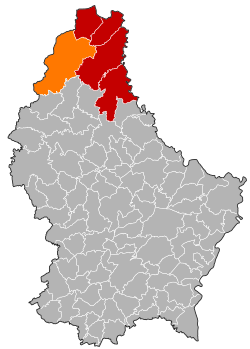 Map of Luxembourg with Wincrange highlighted in orange, and the canton in dark red