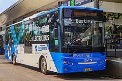 Transjakarta electric bus for bus rapid transit system serving in Jakarta