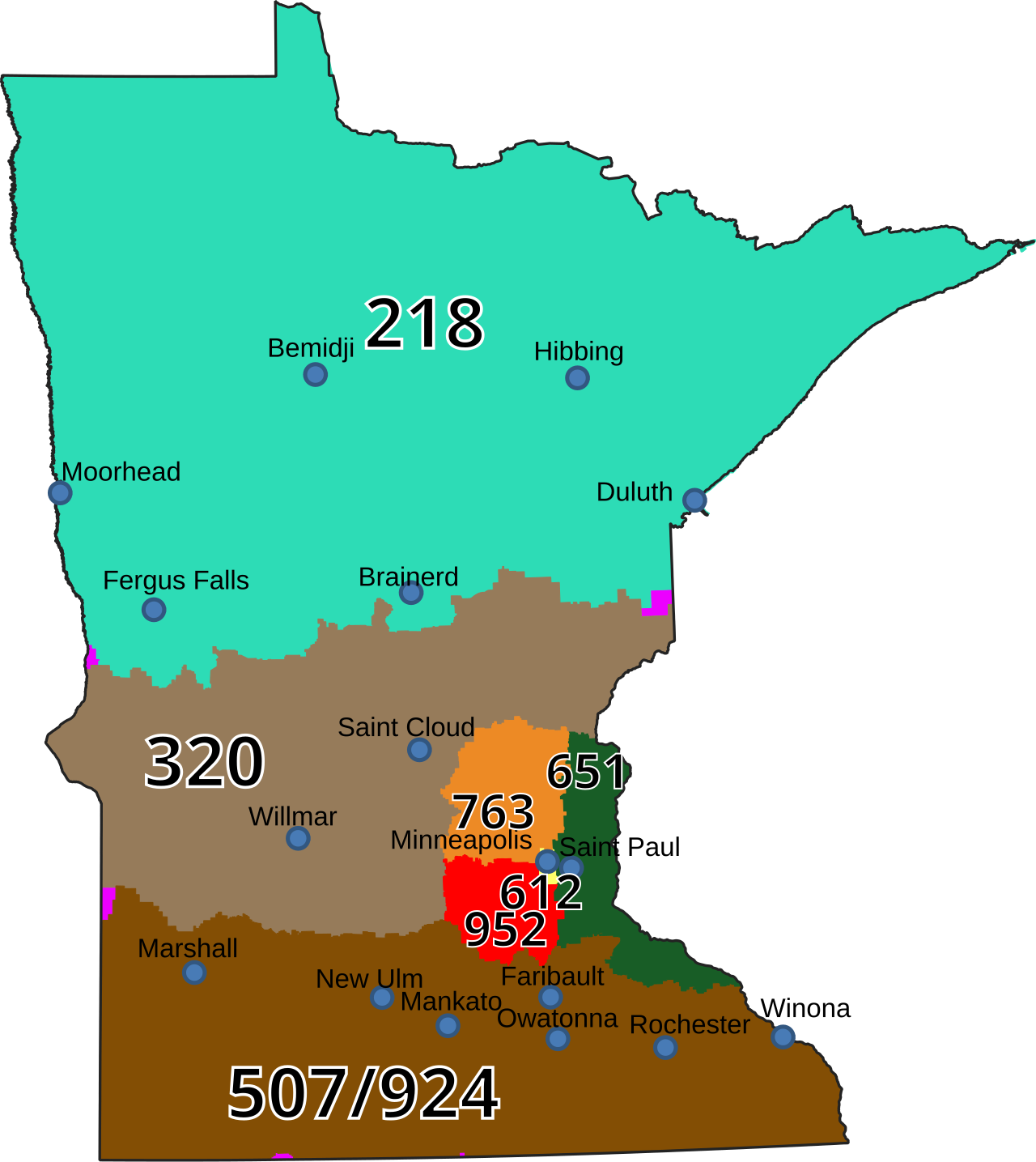 MN Area Codes 2024.svg