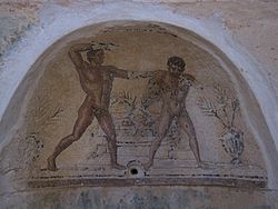 Ancient Libyan mosaic of wrestling