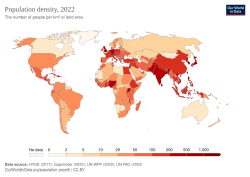 Population density (people per km2) by country