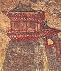 A mural in Prince Yide's tomb (8th century), depicting a que tower along the walls of Chang'an.