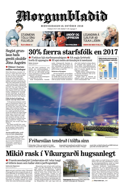 Front page of Morgunblaðið for 18 October 2018