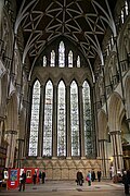 The so-called 'Five Sisters Window' in York Minster: a group of lancets with original grisaille glass.
