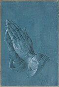 Praying Hands, c. 1508, brush, ink and gray wash on blue paper, 29.1 × 19.7 cm (Albertina)