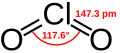 Structural formula of chlorine dioxide with assorted dimensions