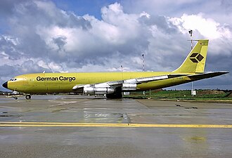 ABoeing 707 at Hamburg Airport in 1985.
