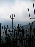Tridents (trishula) brought as offerings to Guna Devi, near Dharamsala, Himachal Pradesh, India[34]
