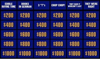 A depiction of the Jeopardy! game board