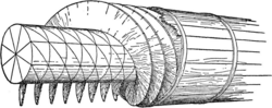 A sketch of Vitruvius's description of the Archimedes screw in De architectura
