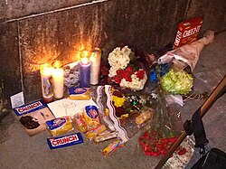 A fan tribute set up for Harold Ramis following his death in 2014 outside Hook and Ladder 8