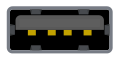 A USB 2.0 Standard‑A receptacle: a rectangular opening 5 by 12 millimeters with a wide plastic protrusion inside above the center. It is distinct from the USB 3.0 variant in that the protrusion lacks the notch or notches on its underside for five additional contacts.