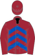Maroon and royal blue chevrons, maroon sleeves and cap
