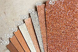 Sheets of sandpaper with different grit sizes