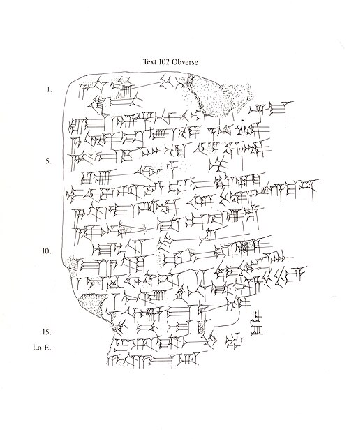 line drawing, Obverse Amarna letter EA 15-(titled: "Assyria joins the International Scene"). A common Amarna letter that uses cuneiform mu. (line 19, Reverse.)