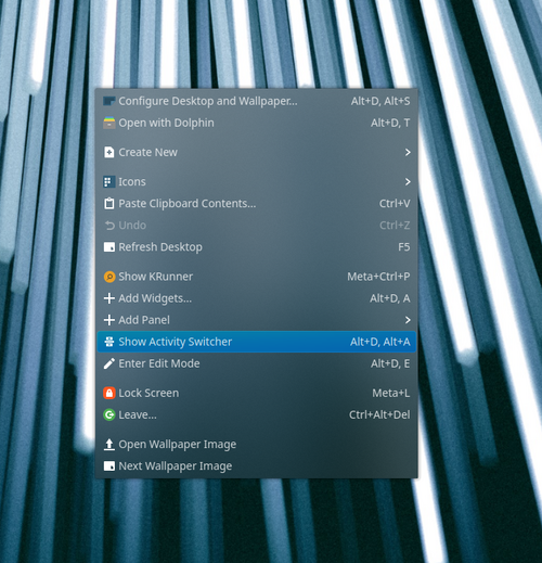 Example of a context menu